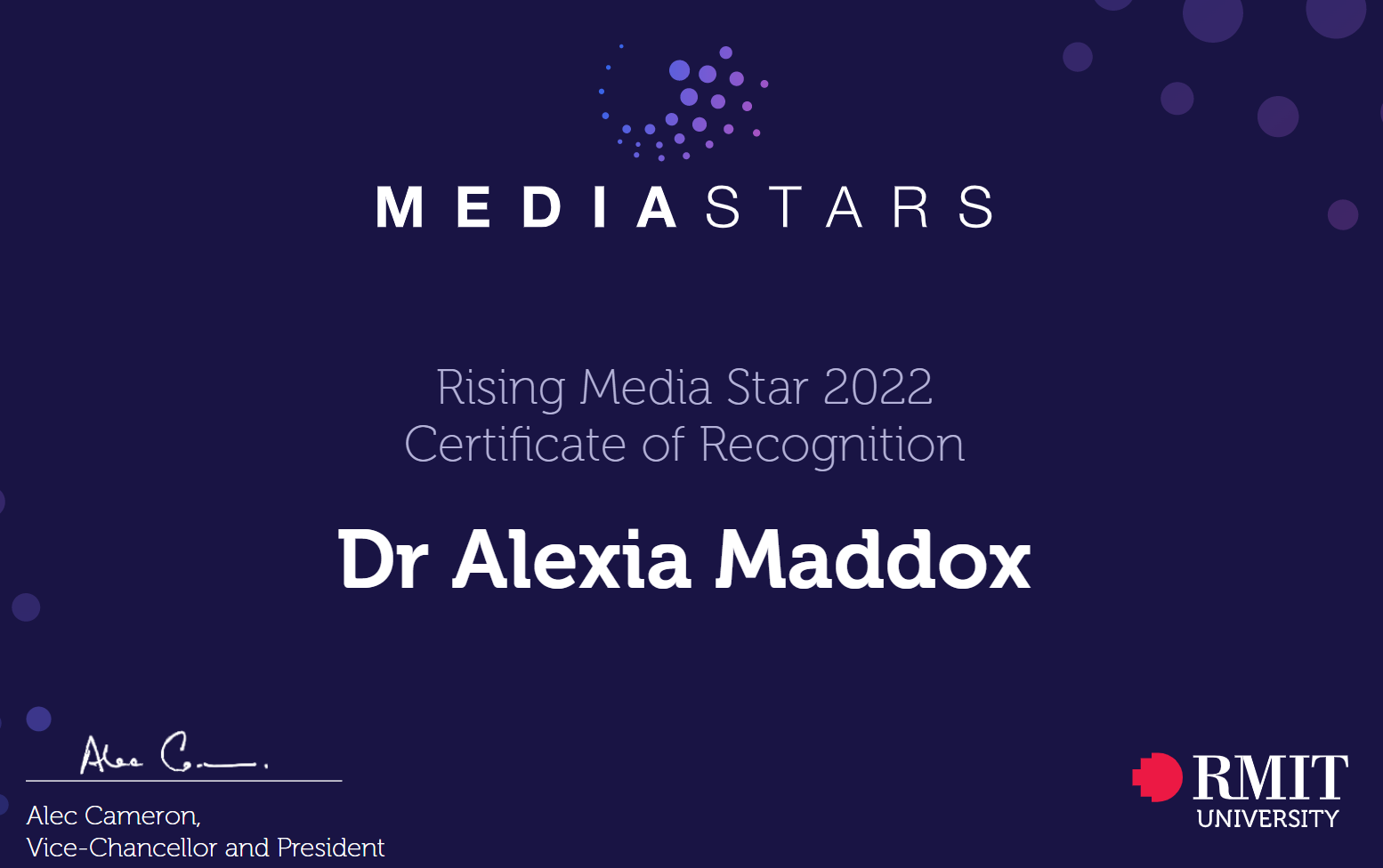 Dr Alexia Maddox named RMIT Rising Media Star