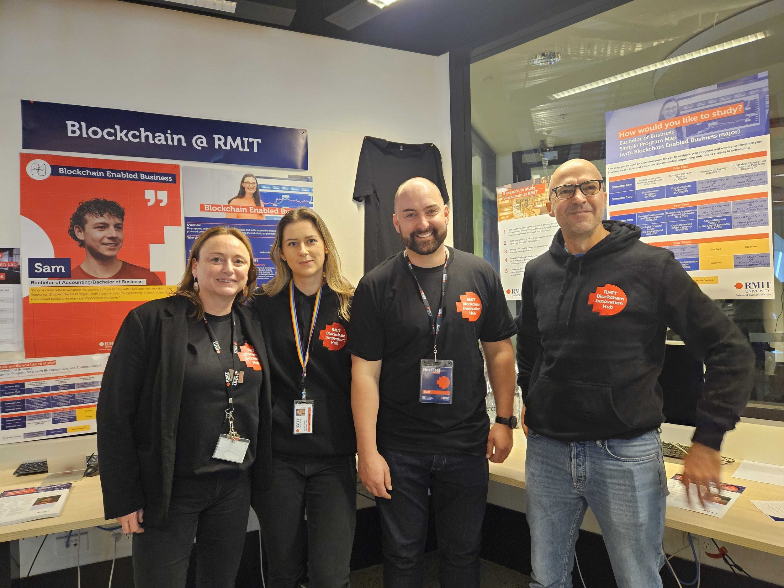 Sarah Sinclair, Luci Kovarcikova, Aaron Lane and Jason Potts at RMIT Open Day
